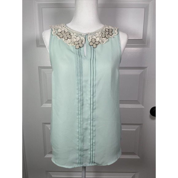 Lauren Conrad LC Mint Green Pearl Beaded Peter Pan Collar S Small Vintage - Picture 1 of 7
